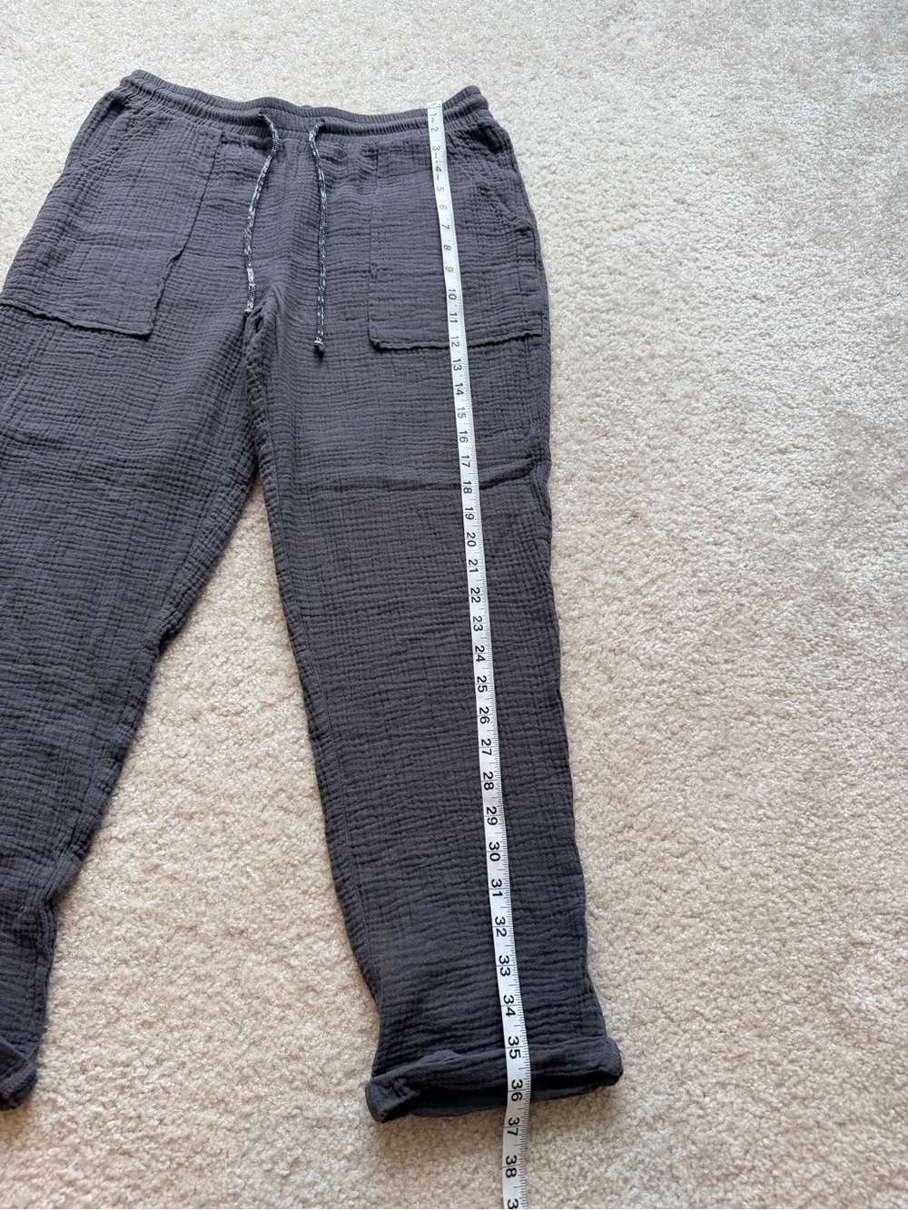 Jolt 100% Cotton Double Gauze Jogger Pants Gray Elastic Waist Cropped Size M - Picture 2 of 10